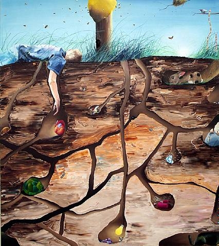 Craig Kucia, When these inventions fall from the sky, then we can breath, huile sur toile.